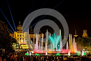 Magic Fountain of MontjuÃÂ¯c in Barcelona at night photo